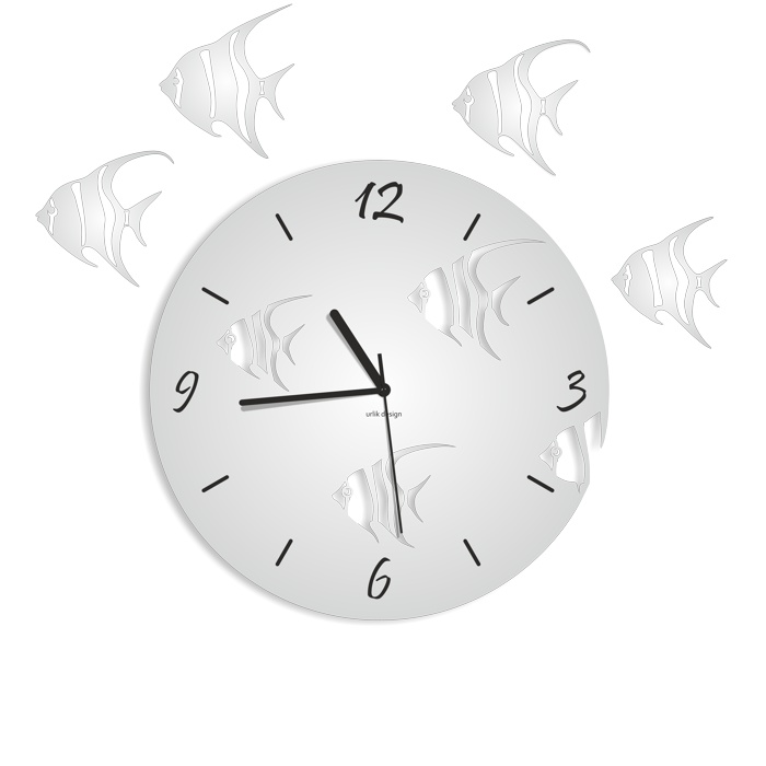 Dekoracyjny zegar ścienny Urlik Design Ryby, srebrny