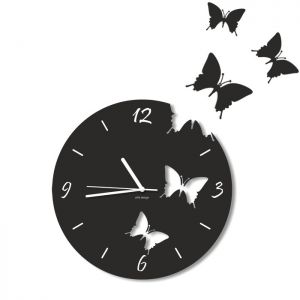 Dekoracyjny zegar ścienny Urlik Design Motyle, czarny