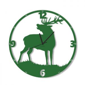 Dekoracyjny zegar ścienny Urlik Design Jeleń, zielony