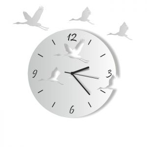 Dekoracyjny zegar ścienny Urlik Design Żurawie, srebrny