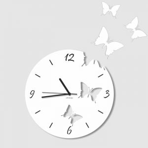 Dekoracyjny zegar ścienny Urlik Design Motyle, biały