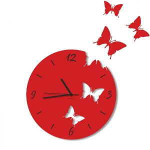 Dekoracyjny zegar ścienny Urlik Design Motyle, czerwony