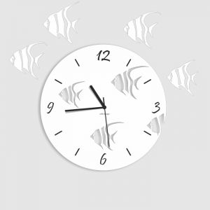 Dekoracyjny zegar ścienny Urlik Design Ryby, biały