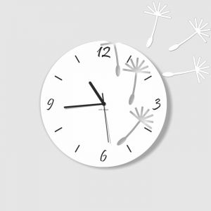 Dekoracyjny zegar ścienny Urlik Design Dmuchawce, biały