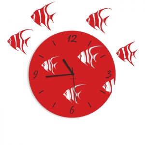 Dekoracyjny zegar ścienny Urlik Design Ryby, czerwony